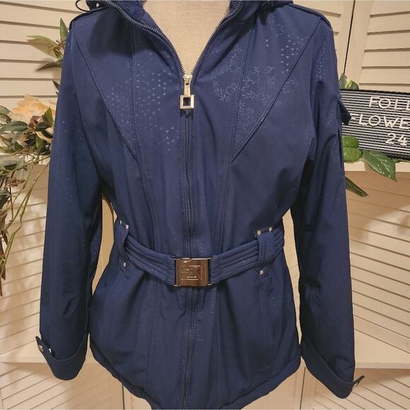 ZERO EXPOSUR BLUE WITH PRINT BUCKLE WINTER JACKET WITH HOOD SIZE MED - Picture 8 of 11